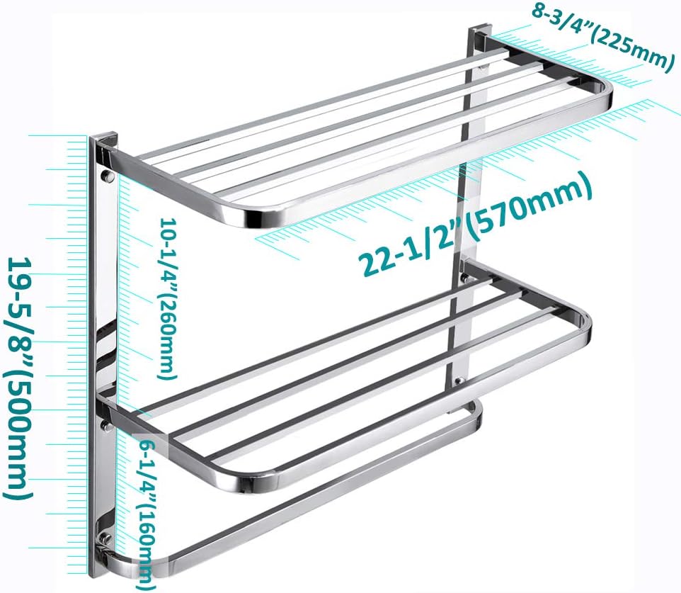 Three-Tier Bathroom Shelf with Towel Bar (22.5 inches, Stainless Steel) – Wall-Mounted Multifunctional - Image 2