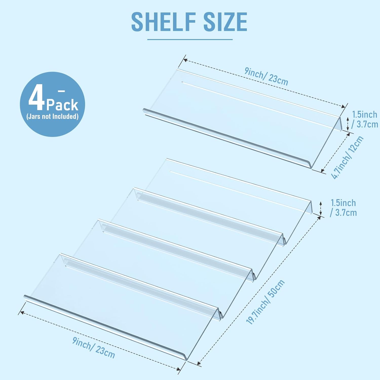 Spice Drawer Organizer 4 Tier, Acrylic Seasoning Organizer Rack, Clear Spice Rack Tray, Kitchen Seasoning Jars Drawers Insert (Jars Not Included/Expandable From 9" to 18") - Image 2
