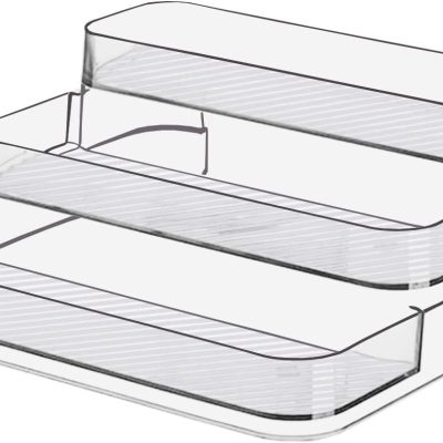 Acrylic Spice Rack, No Assembly Clear 3 Tier Condiment Bottle Shelf Vanity Organizer for Cabinet Kitchen Bathroom (1pcs)