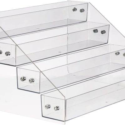 Acrylic Spice Rack, Tiered Spice Rack Shelf Seasoning Organizer for Countertop, Cabinet, Pantry, Kitchen Storage - 4 Tier