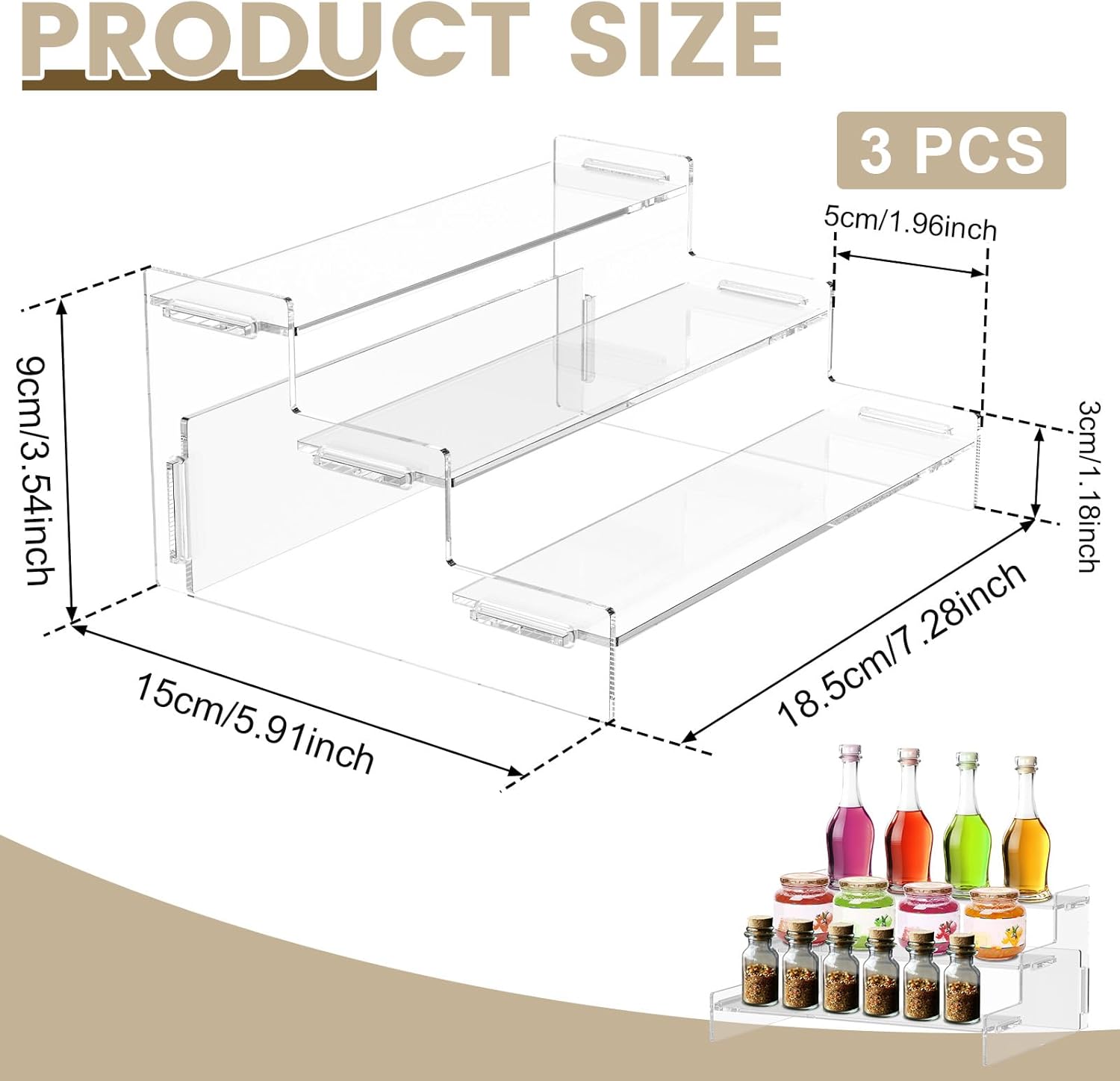 3pcs Acrylic Spice Rack Stand, Clear 3 Tier Condiment Bottle Shelf Vanity Organizer, Spice Organization for Cabinet, Counter, Organizer Shelf, Versatile Storage Shelf for Kitchen, Bathroom, Bedroom - Image 2