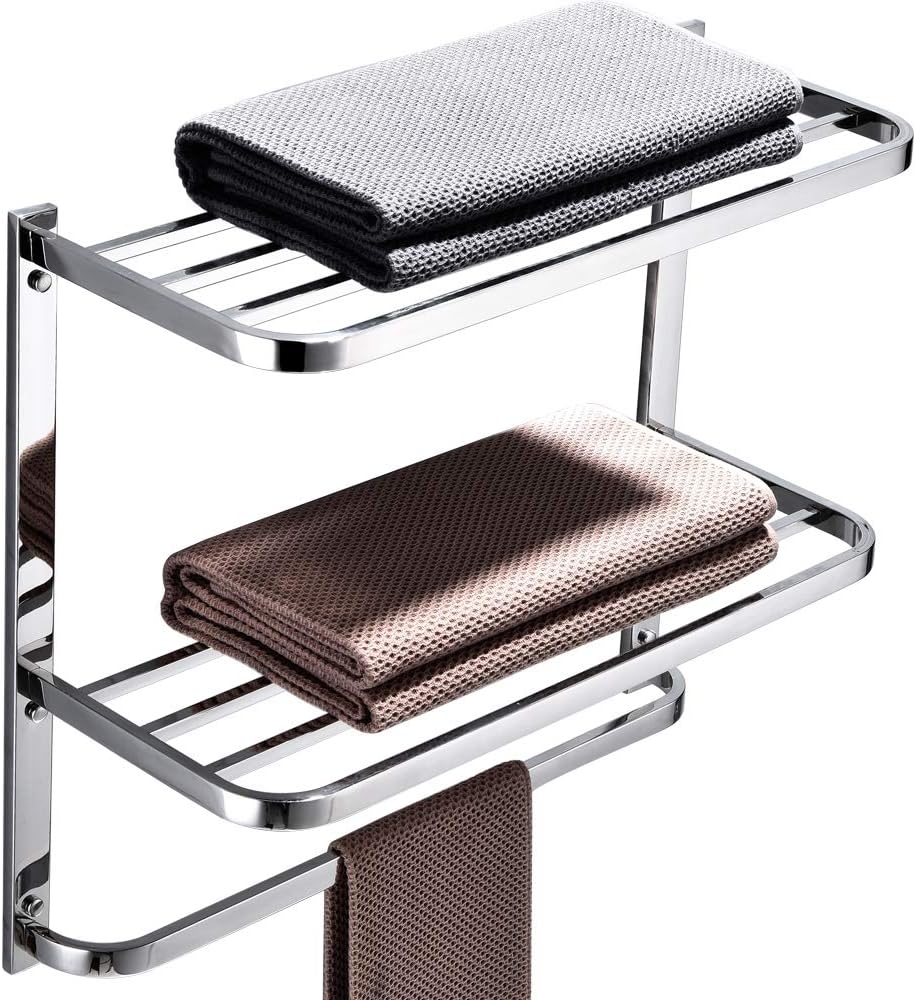 Three-Tier Bathroom Shelf with Towel Bar (22.5 inches, Stainless Steel) – Wall-Mounted Multifunctional