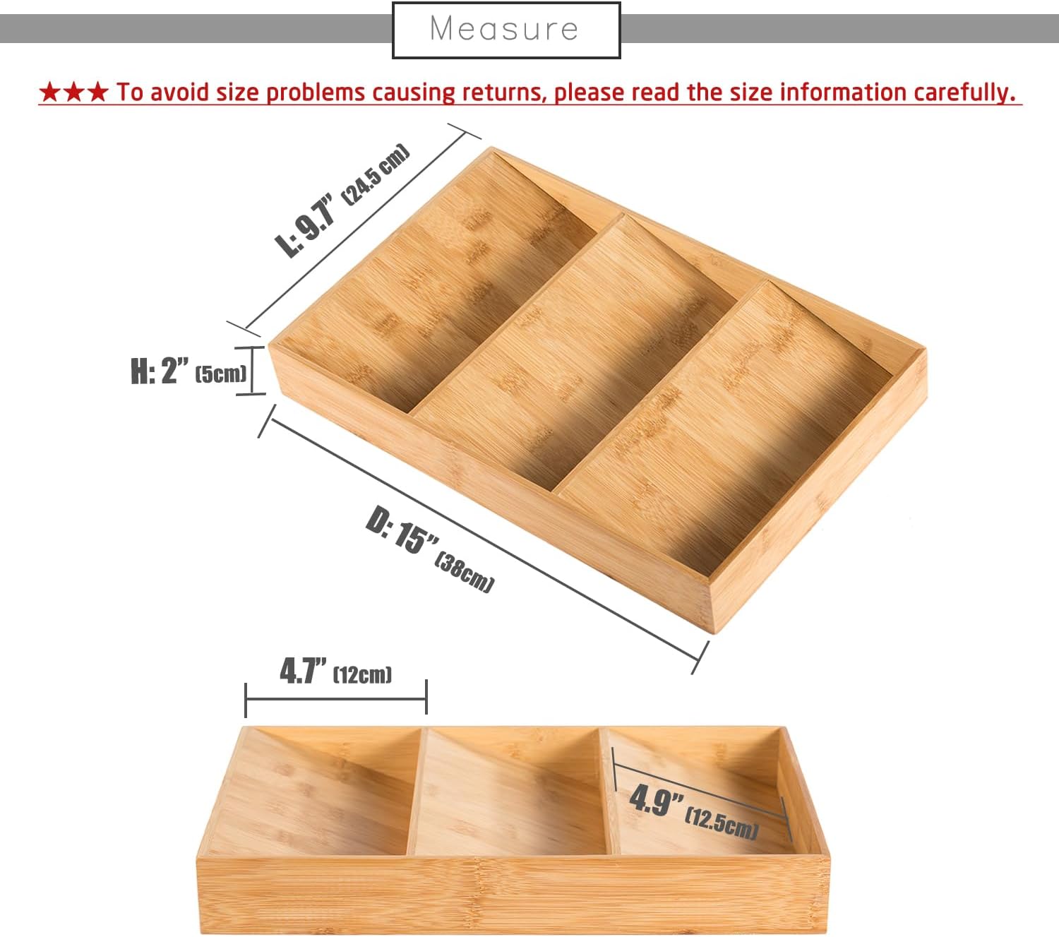 3-Tier Bamboo Drawer Spice Rack Wooden Kitchen Cabinet Spice Organizer Spice Jar Holder, Medicine/Health Care/Vitamin Bottles Storage Rack (Pre-Measure Drawer Dimensions), 1 Pack Drawer Rack - Image 2