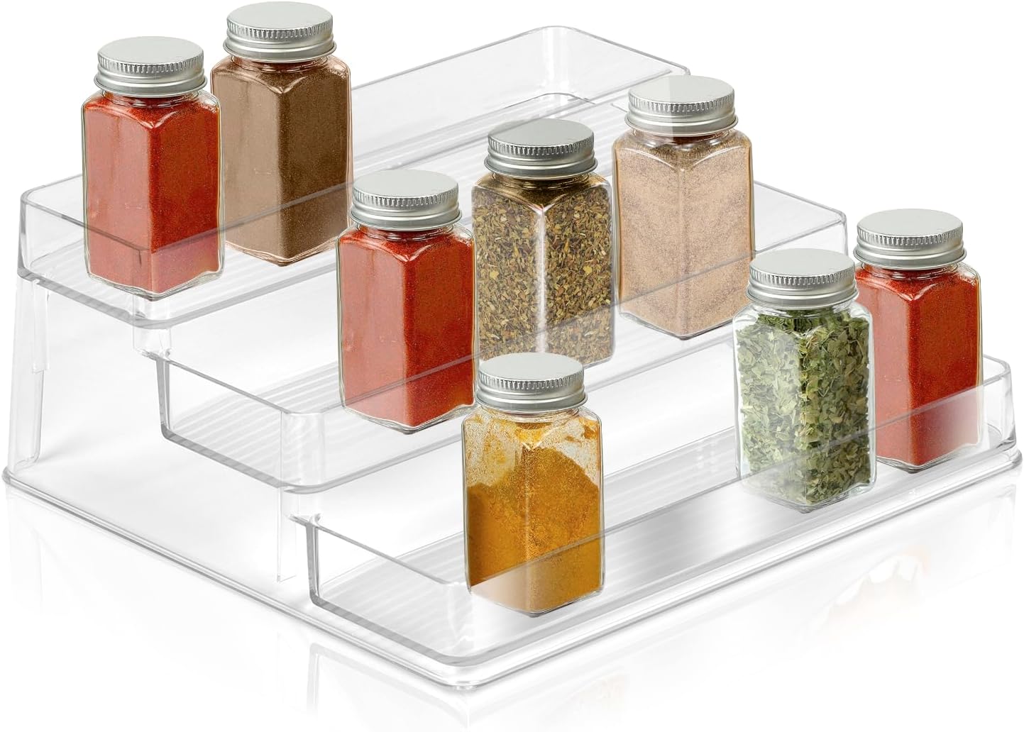 Spice Organization For Cabinet 3 Tier - Plastic Spice Shelf Seasoning Organizer for Pantry - Medicine Cabinet Organizer, Bathroom Counter Makeup organization - 10" x 4" x 9"