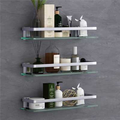 Bathroom storage rack with hooks, wall-mounted storage rack, multi-functional bathroom shelf.