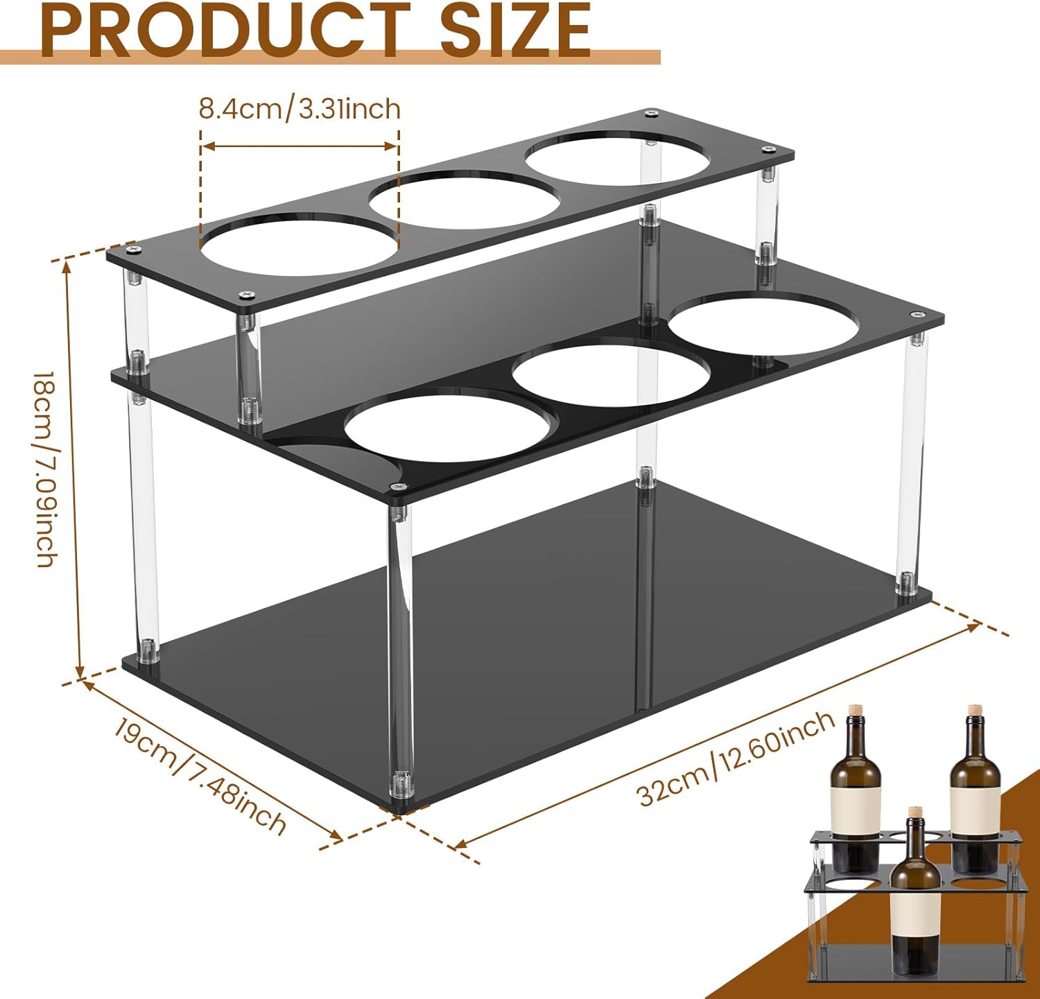 Acrylic Coffee Syrup Organizer, 2 Tier Coffee Syrup Rack With 6 Bottle Capacity, Stable Bottle Holder Standfor Bar Wine Kitchen Countertop Condiment Bottles Space Saving - Image 2