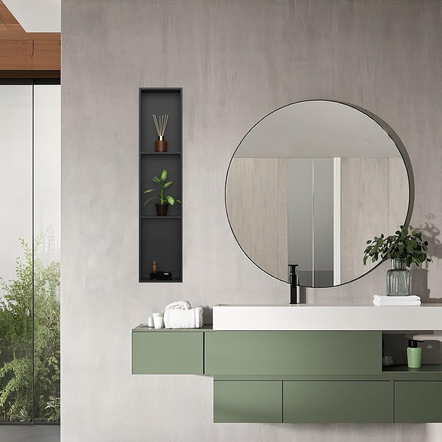 Stainless Steel Bathroom Niche (8x36 inches, Matte Black Three Tiers) – Tile-Free Embedded Installation - Image 2