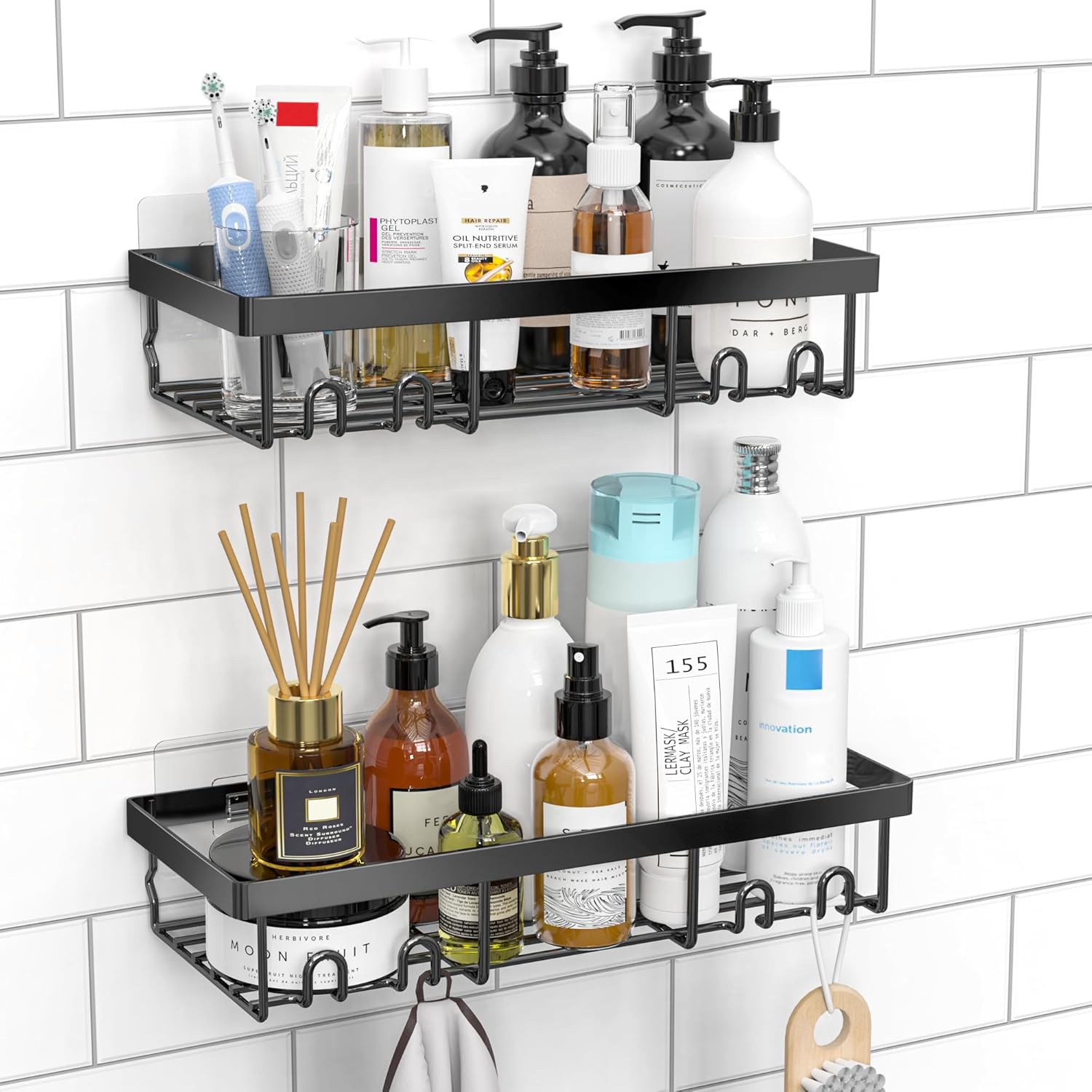Bathroom storage rack, suction cup type, portable vanity cosmetic organizer.