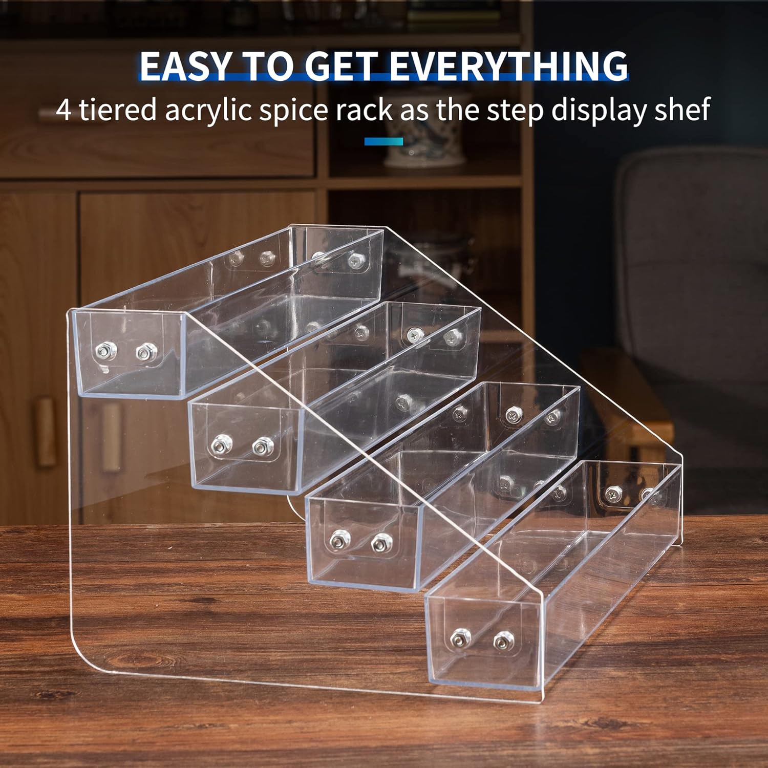 Acrylic Spice Rack, Tiered Spice Rack Shelf Seasoning Organizer for Countertop, Cabinet, Pantry, Kitchen Storage - 4 Tier - Image 2
