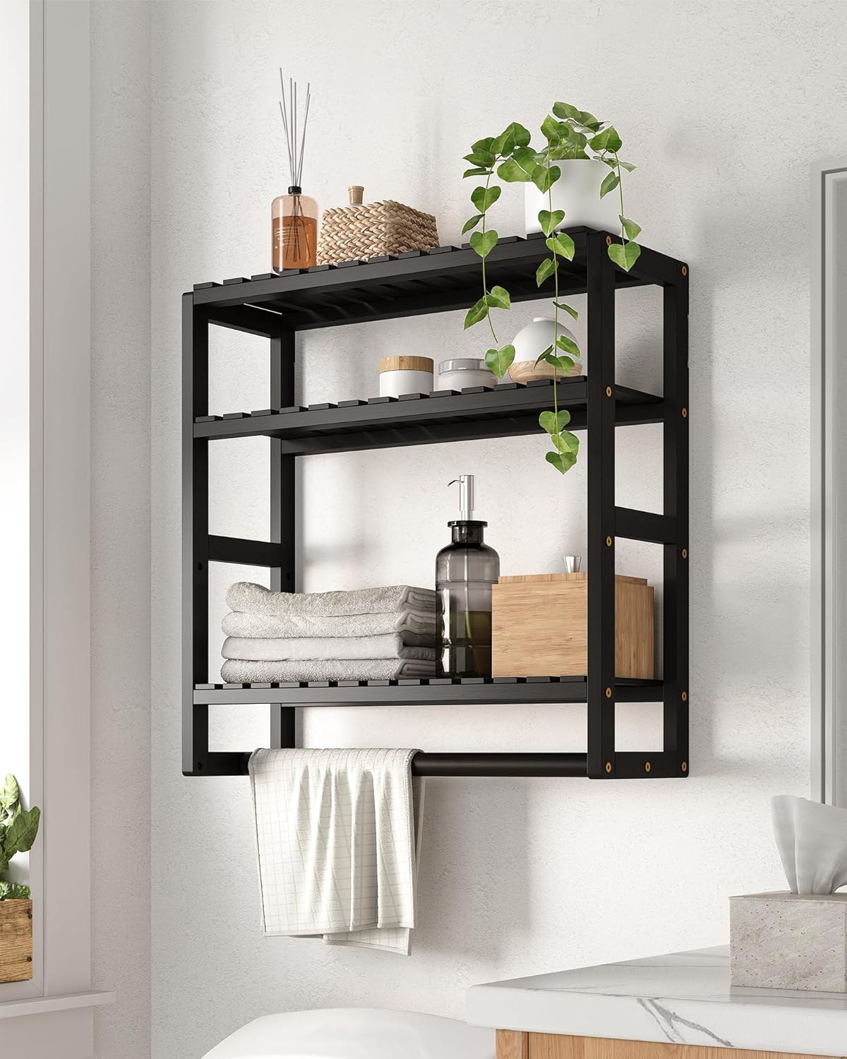 Triangular bathroom shelf, corner storage solution, multi-functional shelf for bathroom corners